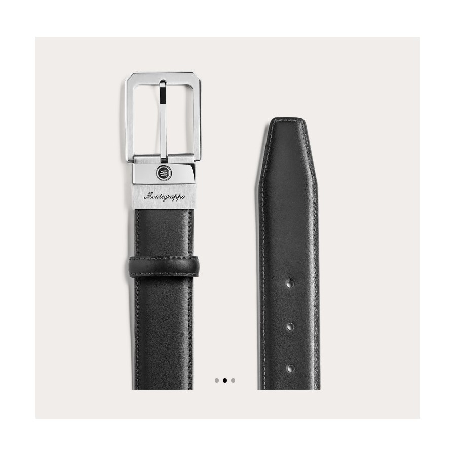 Cintura nera con pelle double-face liscia/saffiano Fibbia 35 mm, IP Palladio CHDBE04