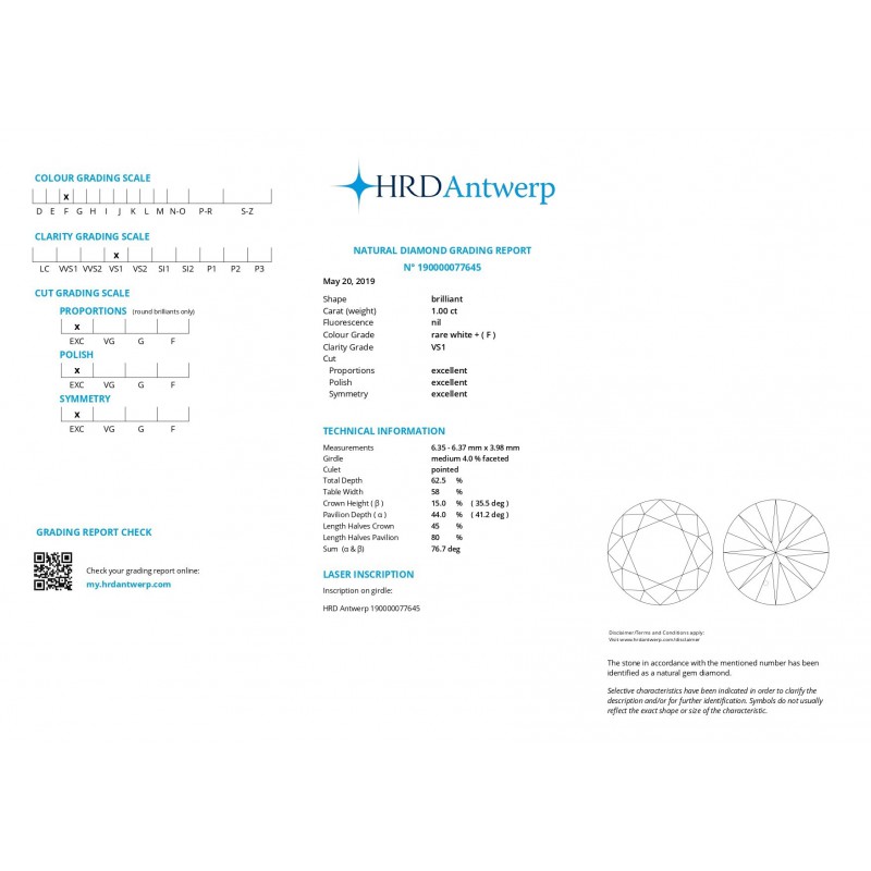Diamante Certificato HRD ct.1,00 F Vs1