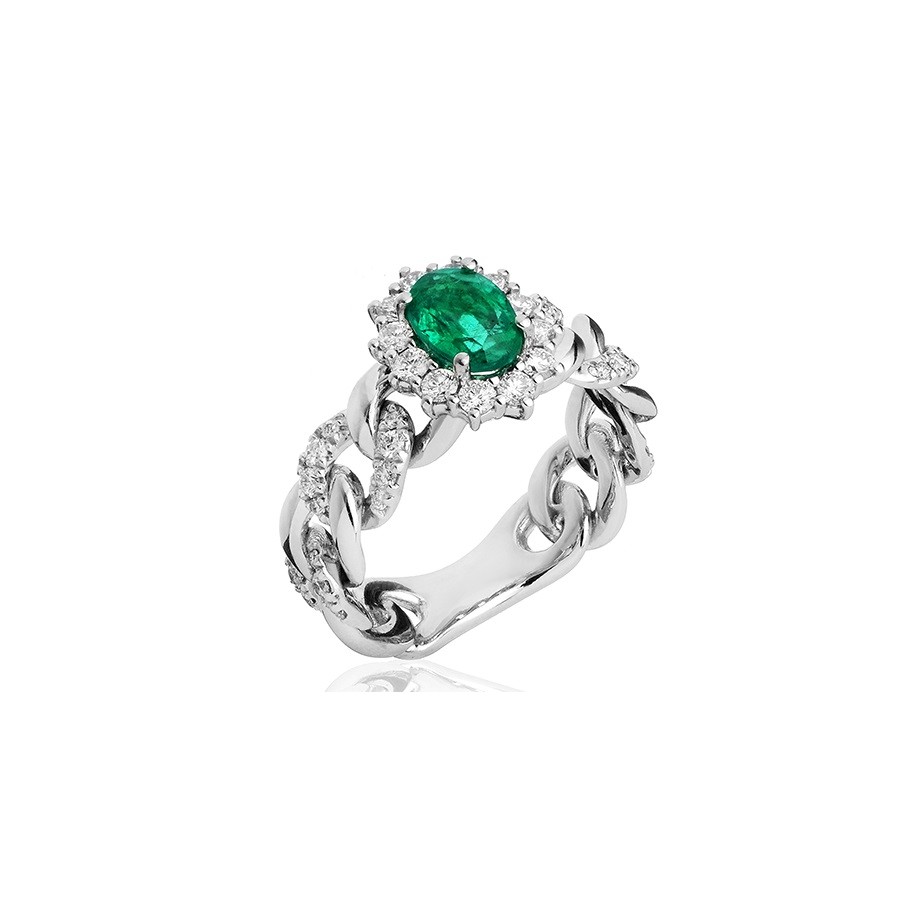 Anello FOREVER UNIQUE con Diamanti ct. 0,64 e Smeraldo ct. 0,70