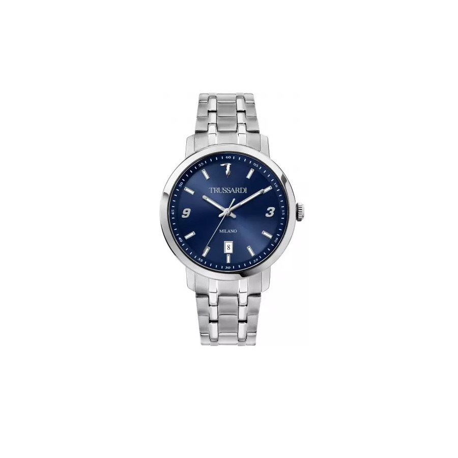 Trussardi T-COUPLE Orologio Uomo In Acciaio - Movimento Quarzo, Data, Quadrante Blu, Cassa 41mm, Impermeabile 5 ATM - Garanzia 2 Anni