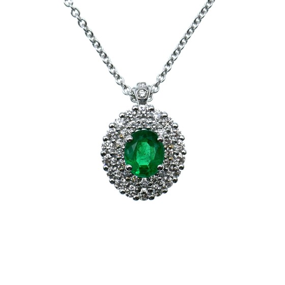 Collana Crivelli con Smeraldo Ct. 0,68  e Diamanti Ct. 0,48 F Q289