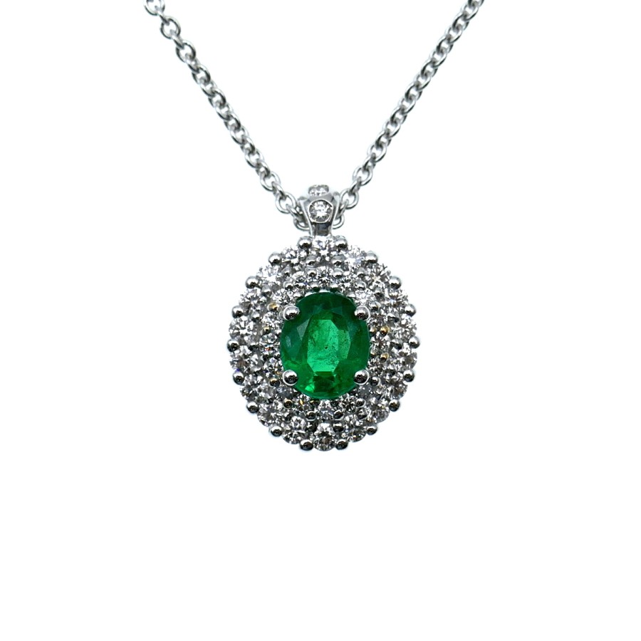 Collana Crivelli con Smeraldo Ct. 0,68  e Diamanti Ct. 0,48 F