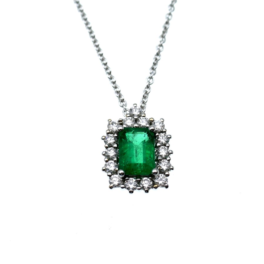 Collana Crivelli con Smeraldo Ct. 1,50  e Diamanti Ct. 0,66 F Q325