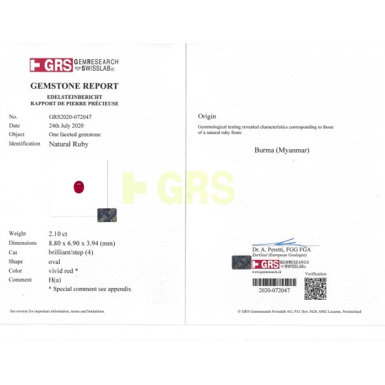 Anello Crivelli con  Rubino Ct. 2,10 certificato e Diamanti Ct. 0,88 F