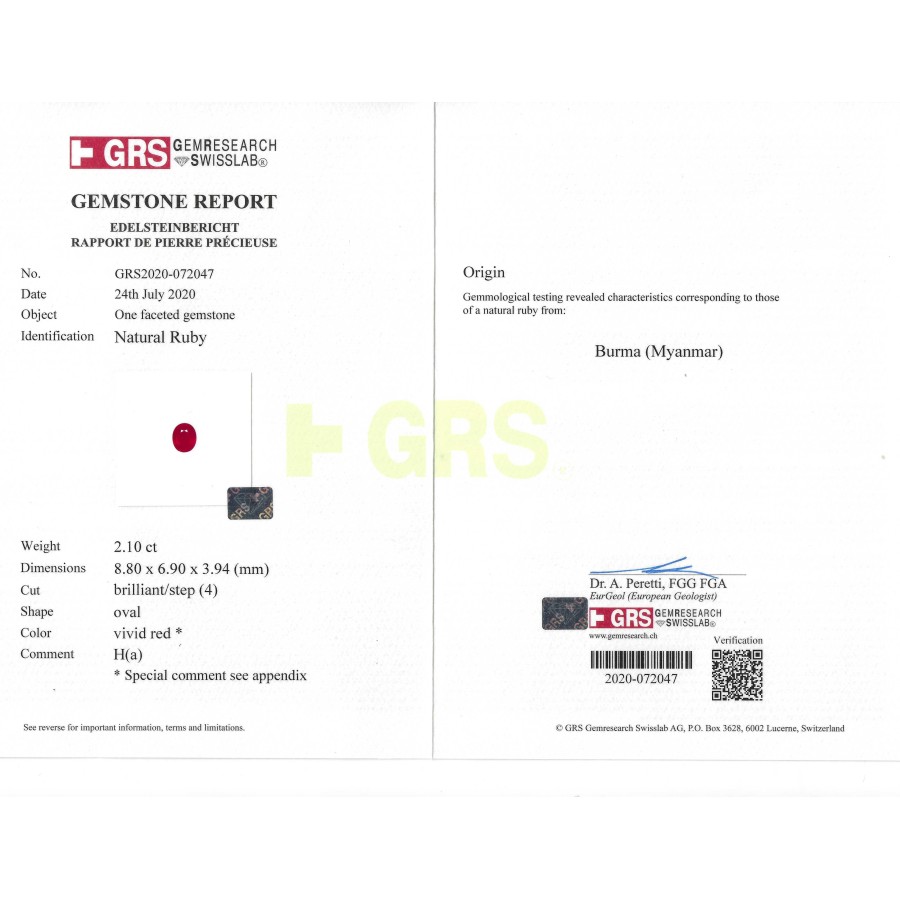 Anello Crivelli con  Rubino Ct. 2,10 certificato e Diamanti Ct. 0,88 F