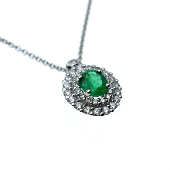 Collana Crivelli con Smeraldo Ct. 0,68  e Diamanti Ct. 0,48 F