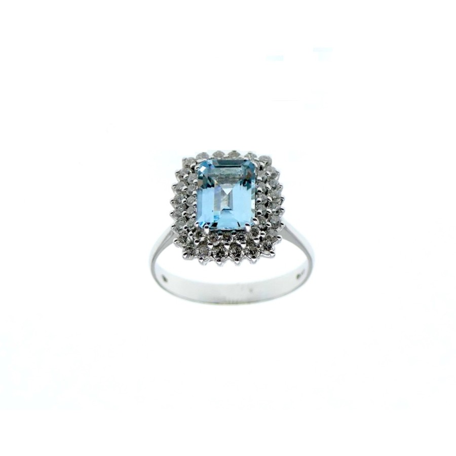 Anello Gioielli Difino con Acquamarina di Ct. 1,37 e Diamanti Ct.0,57 F Anello Gioielli Difino con Acquamarina di Ct. 1,37 e Diamanti Ct.0,57 F